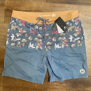 NEW SURFCUZ Board Shorts size 38‎ Flowers Hawaiian Blue NWT